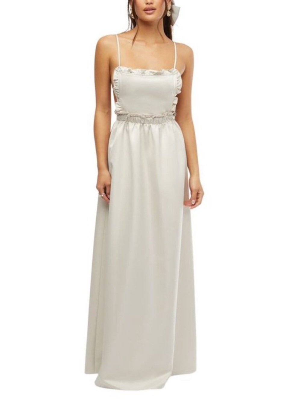 NWT WeWoreWhat Cream Ruffle-Trimmed Bib Maxi Dress Sz M Wedding Formal Prom